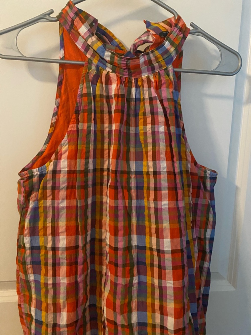 Ann Taylor Multicolor Plaid Sleeveless Dress with Ruffle Hem - Picture 3 of 5